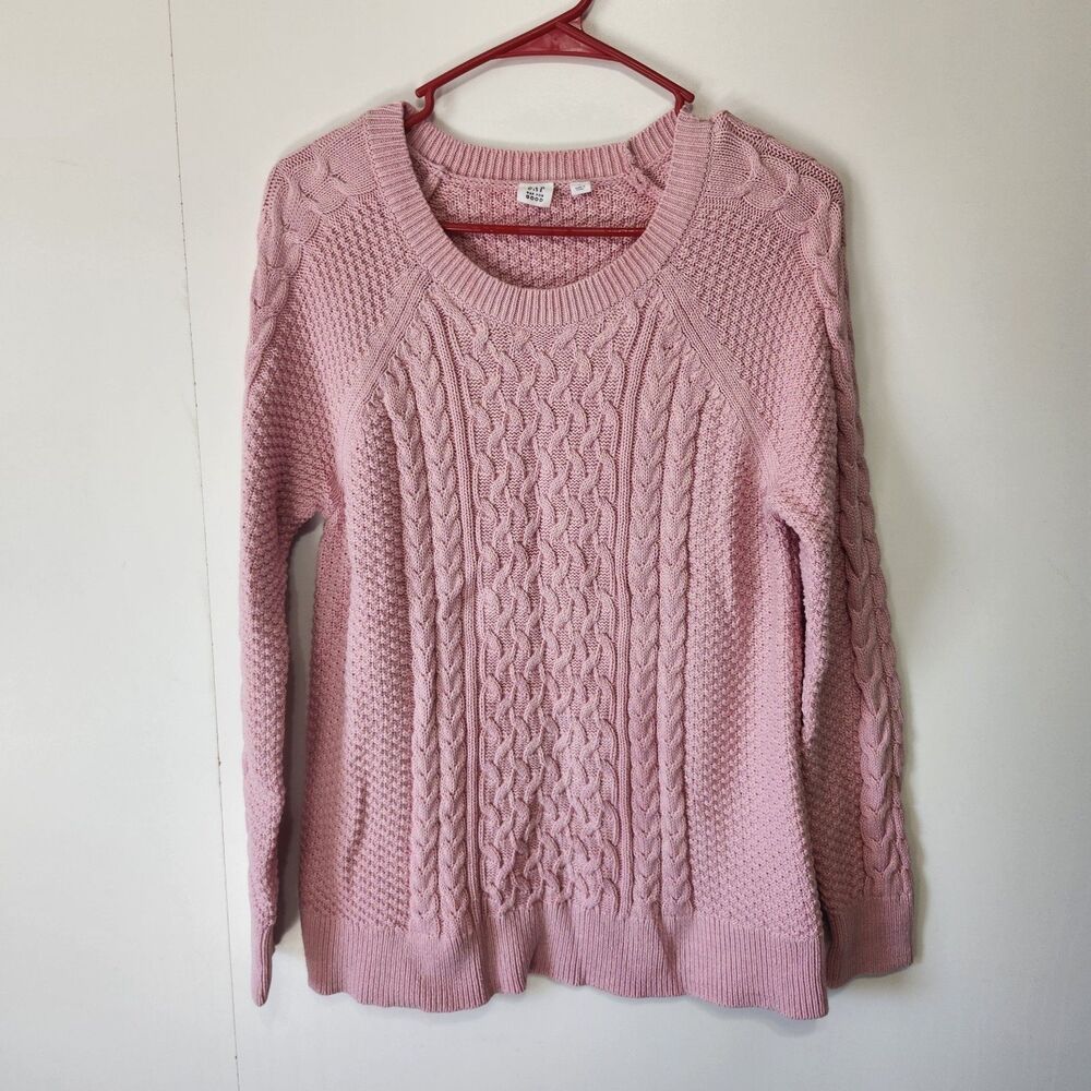 Gap Women's Pink Cable Knit Sweater Crewneck Raglan Medium Preppy Collegecore